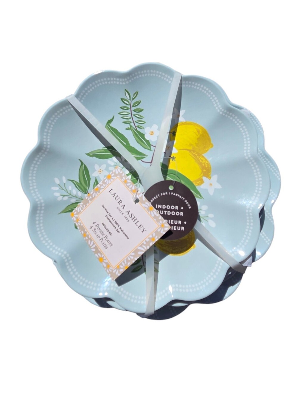 Laura Ashley 8pc Blue/Green Lemon Melamine Salad & Dinner Plate Set Spring NWT